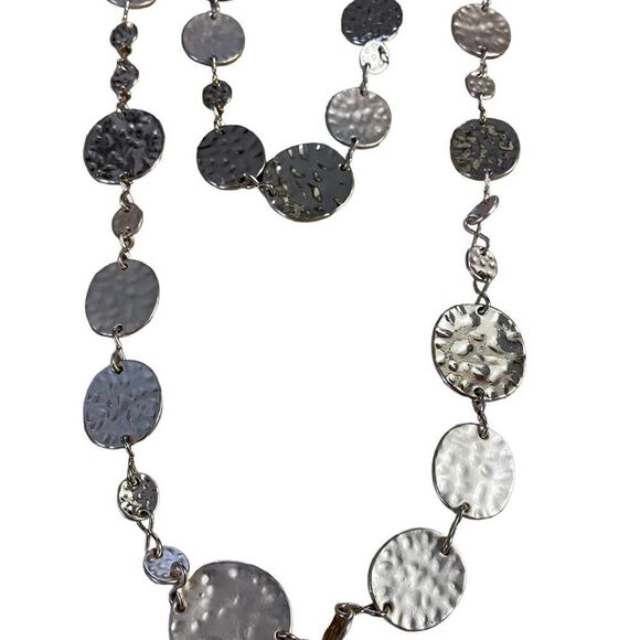 Express Gold Tone Double Layer Hammered Disc Statement Necklace NEW - Picture 7 of 11